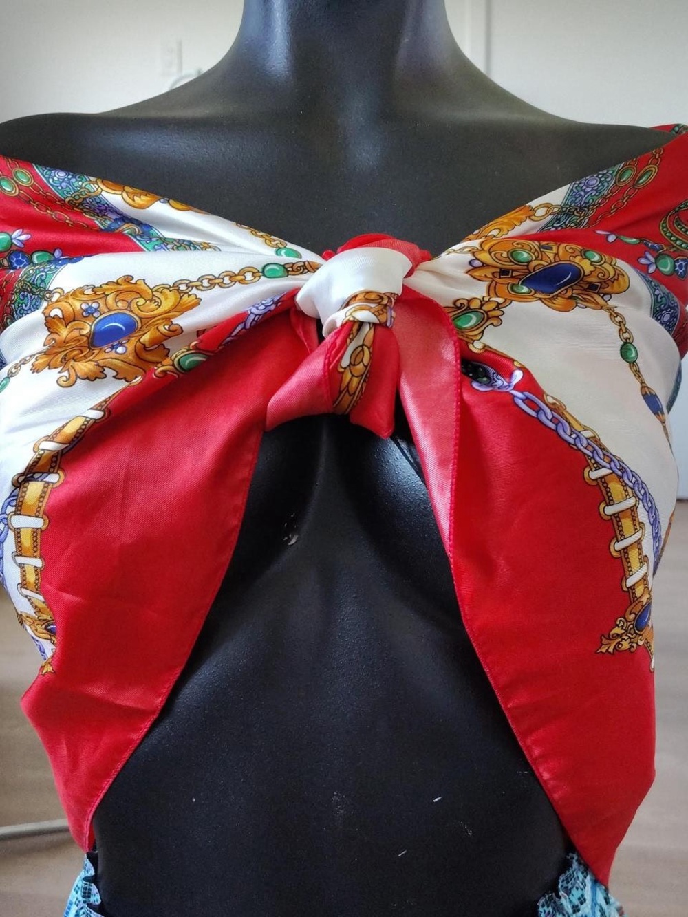 Berkshire Silk Scarf - Red & White Baroque Print